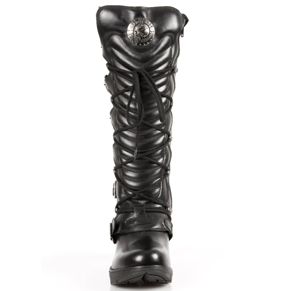 New Rock TR004-S1 Ladies Black Leather Boots Buckle Lace Knee High Biker Boots - Image 4 of 4