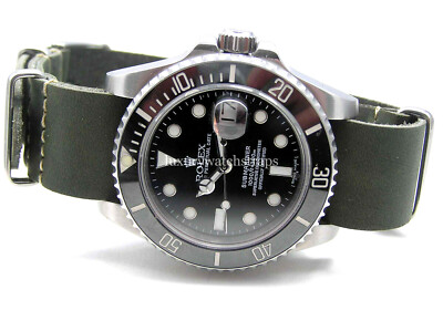 HANDMADE GREEN LEATHER WATCH STRAP FOR ROLEX SUBMARINER LV WATCHES 20mm  UK