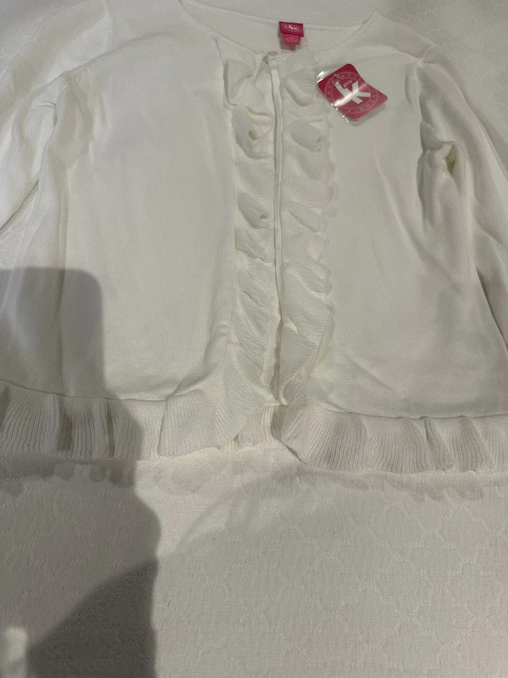 Cárdigan Suéter J Caqui Niñas Talla XL Blanco Borde con Volantes Nuevo con Etiquetas Foto 2 de 4