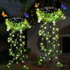 2PCS Solar Garden Light, Hanging Solar Greenery Pendant Light Ornaments Outdoor
