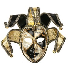 Black White Venetian Jester Joker Mask for Masquerade and Costume