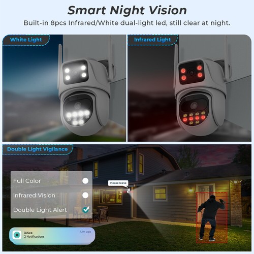 Wifi Security Camera 8MP 4K Dual Lens Night Vision AI Auto Tracking icsee App - Picture 5 of 12