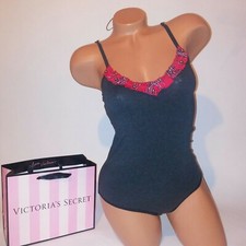 Victoria Secret Lingerie Teddy Small Babydoll One Piece Bodysuit Bells Gray Red