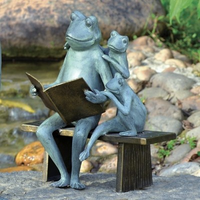 Spi Home Reading Frog Family Garden Sculpture Statue Metal Frogs