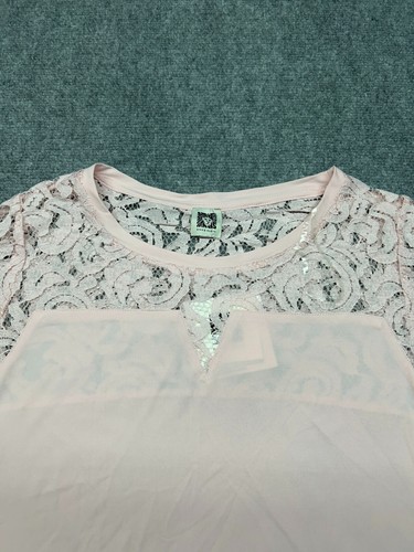 Anne Klein Top Blouse Womens XL Floral Lotus Pink Lace Round Neck Cap Sleeve New - Picture 3 of 8