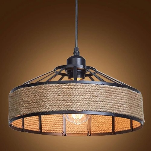 Vintage Hemp Rope Pendant Light, Retro Chandelier with E27 Holder for Home Décor - Picture 9 of 25