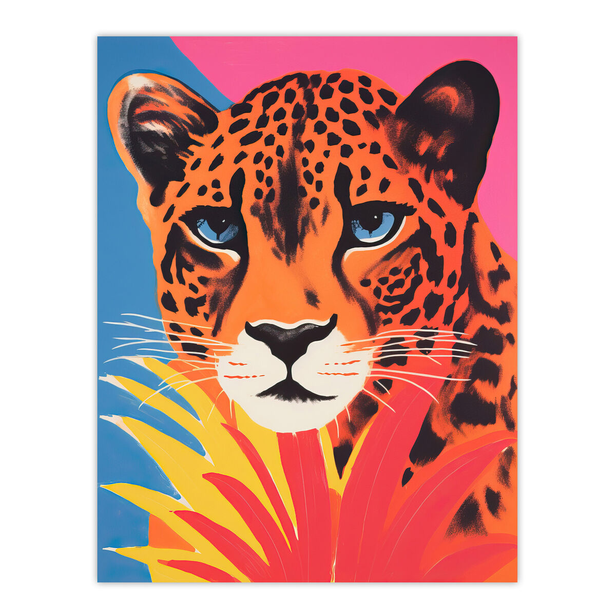Cheetah And Pineapple Modern Blue Pink Orange Artwork Wall