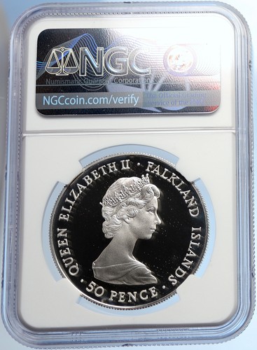 1980 FALKLAND ISLANDS Elizabeth II 80th Y Proof Silver 50 Pence Coin NGC i105874 - Picture 4 of 5