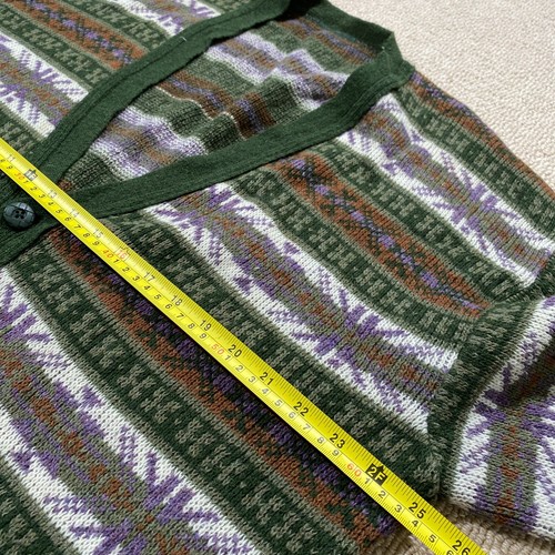 VINTAGE Pattern Cardigan Mens Large Green Fair Isle Country Wool Chunky Knit 90s - Picture 4 of 11