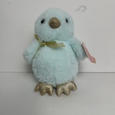 FAO Schwarz Sparklers Blue Baby Chick Glitter Gold Feet Beak Ribbon Bow 7" Plush