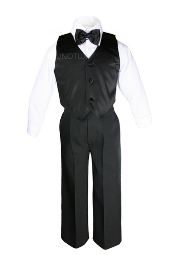 6pc Teen Boys Toddler Black Formal Wedding Party Suit Tuxedo Extra Bow Tie 4T-20 - Picture 5 of 72