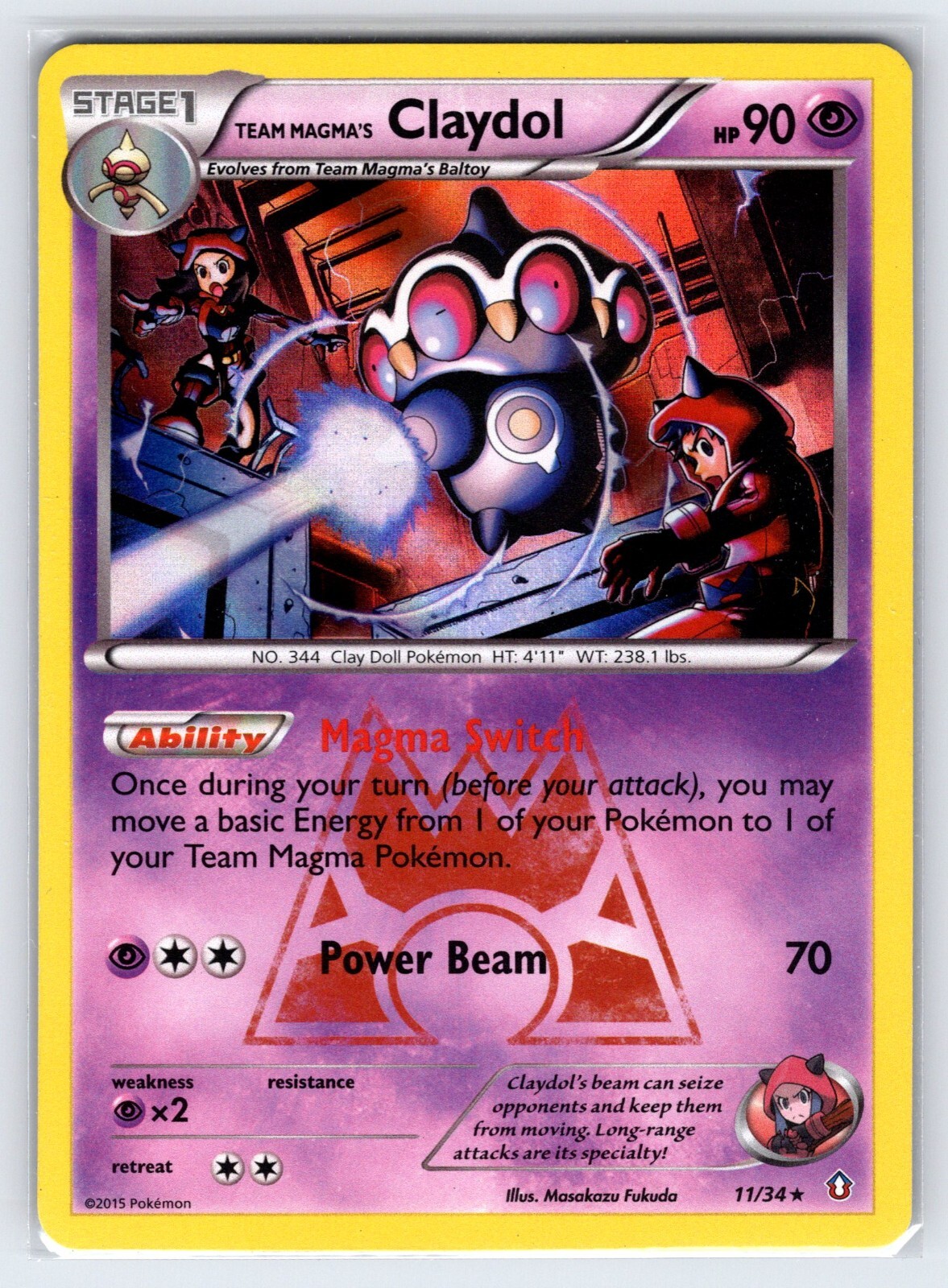 Team Magma's Claydol 11/34 2015 Double Crisis Pokemon Card Holo Rare - Vlp