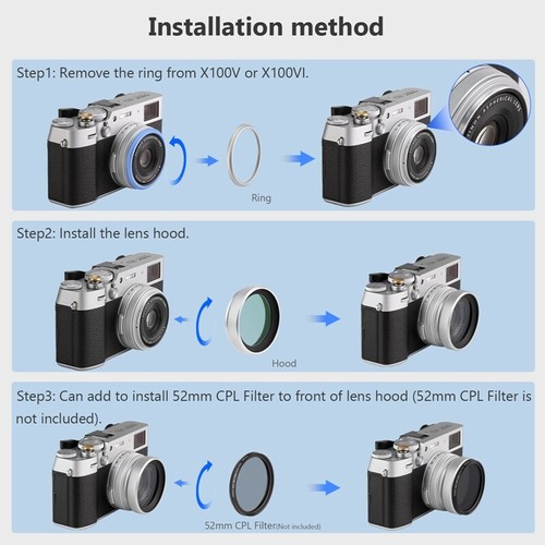 Haoge LUV-X54W Metall Gegenlichtblende eingebauter UV-Filter für Fujifilm Fuji X100V Kamera - Bild 6 von 10