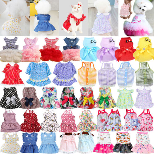 Dog Cat Bow Tutu Dress Lace Skirt Pet Puppy Dog Princess Apparel Clothes Costume - Picture 1 of 82