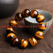 Fashion Tiger Eye Beads 16mm Natural Stone Bracelet for Women Men Jewelry 7-9"