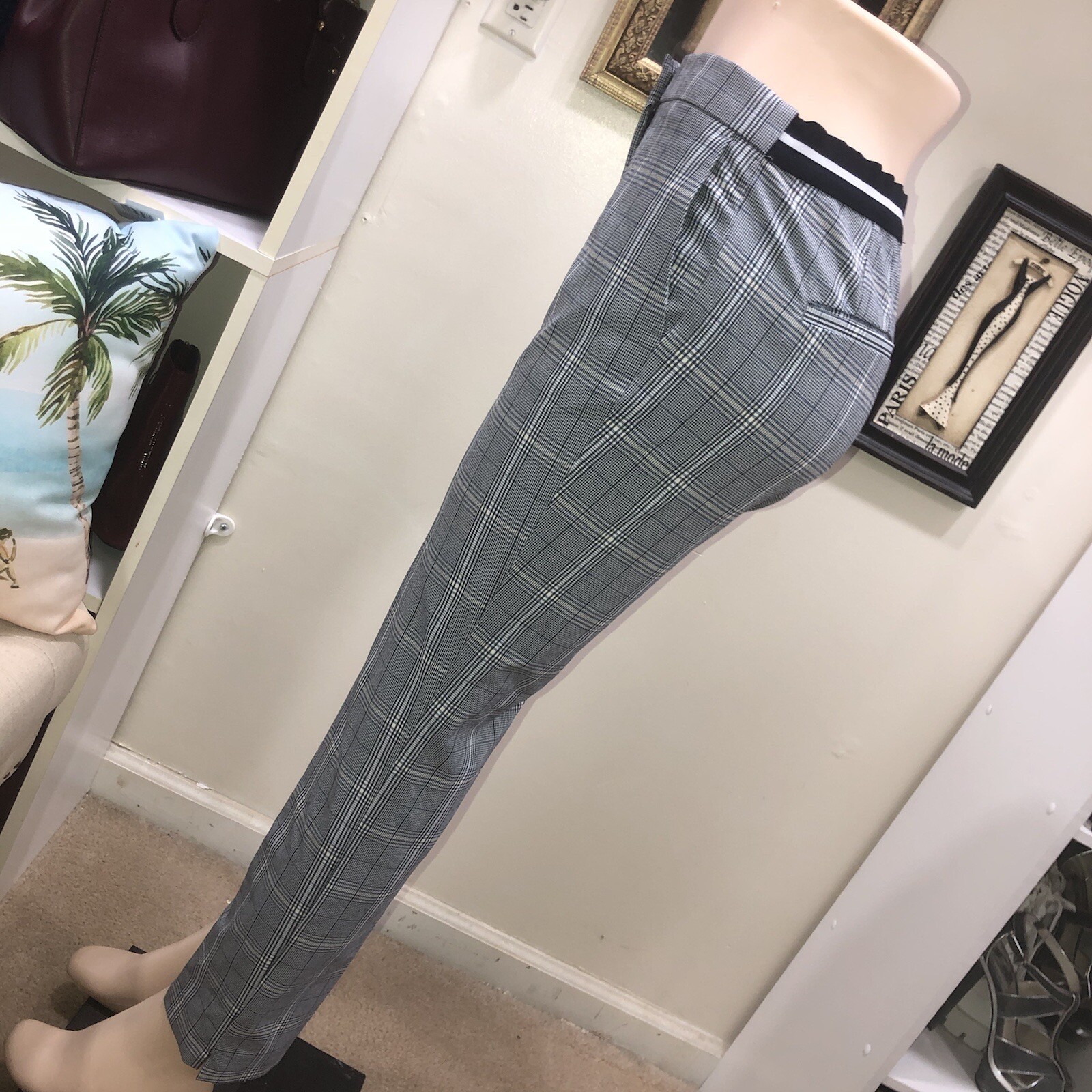 Zara Basic Gray Checkered  Plaid Trousers Elastic… - image 6