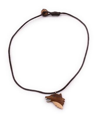 Wolfkopf Raubtier Hund Rudeltier Handmade Kette Holz Länge 49 cm