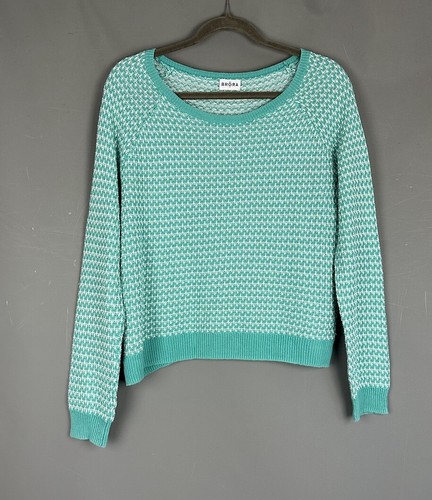 Brora Green White Cotton Linen Net Open Knit Boat Neck Slouchy Jumper UK 8 10 - Picture 14 of 14