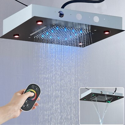 #ad Black 14x20 inch Rain Shower Head LED Waterfall High Pressure Head Ceiling Mount $109.00