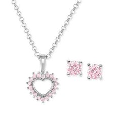 Children's Pink lab-created Cubic Zirconia Heart Pendant Necklace