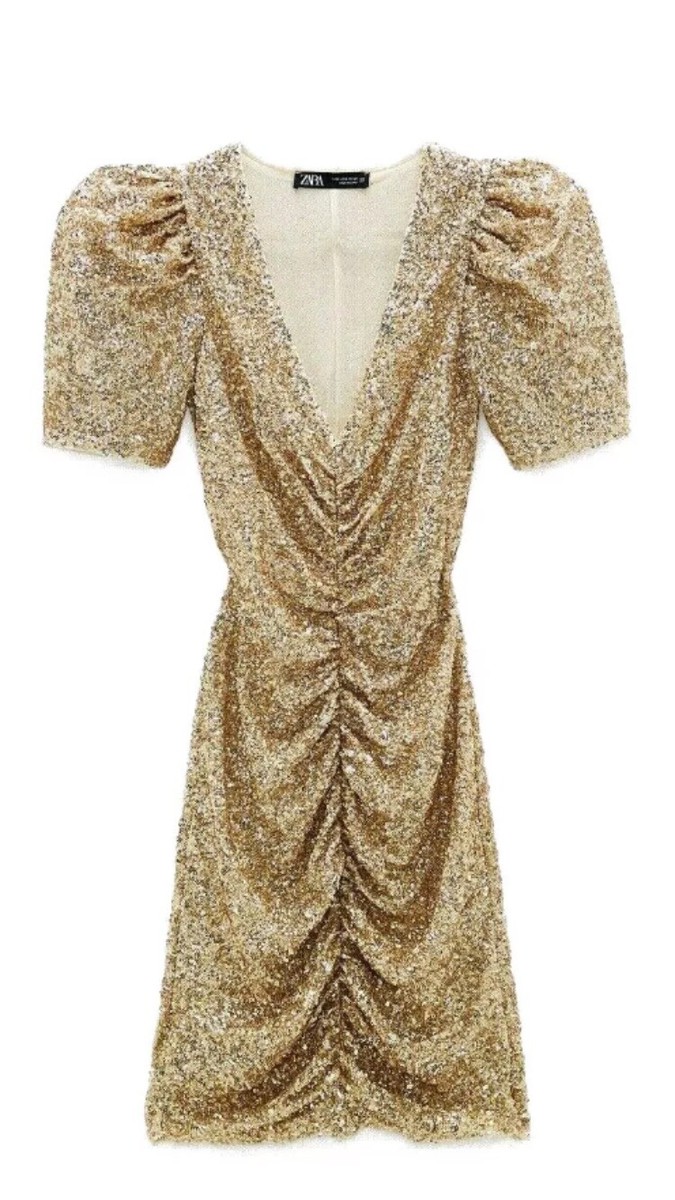 100% Authentic ZARA Gold Sequin Mini Dress Limited Edition Size: S 100% Authentic ZARA Gold Sequin Mini Dress Limited Edition Size: S