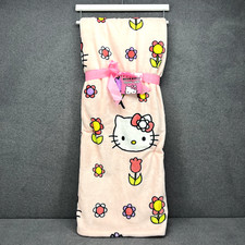 Hello Kitty Blanket Spring Easter Flowers Pink Plush Throw 50" X 70" Sanrio