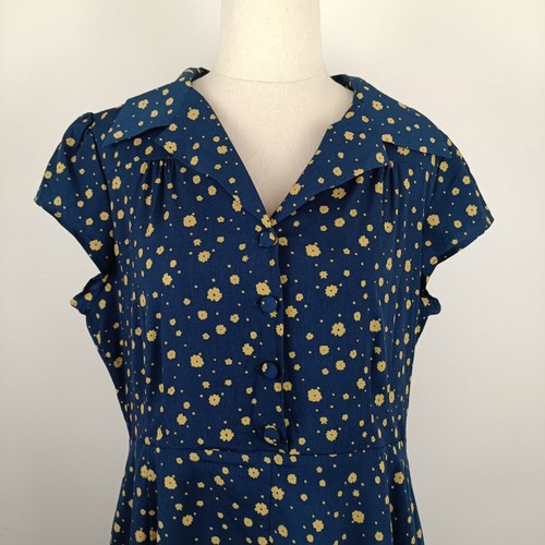 Princess Highway Shirt Sleeve Dress Dark Blue Teal Floral Print Size 14 - Picture 3 of 10