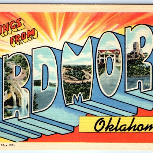 1948 Ardmore OK Greetings Large Letter Teich Linen PC 3D Multi View