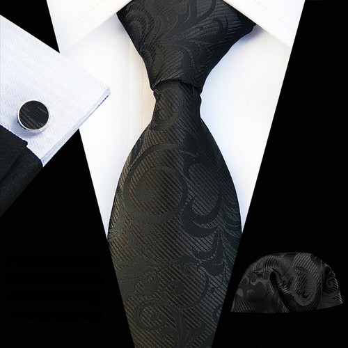 Men Floral Paisley Necktie Handkerchief Cufflink Pocket Square Wedding Party Set - Picture 2 of 14