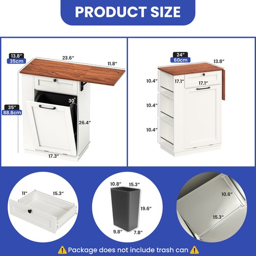 Tilt-Out Trash Can Kitchen Island Cabinet Wooden Storage Hidden Garbage Bin - Picture 3 of 10