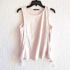 Beige Womens Lagenlook Tank Top M Doe And Rae Sleeveless 100% Cotton Tie Layer