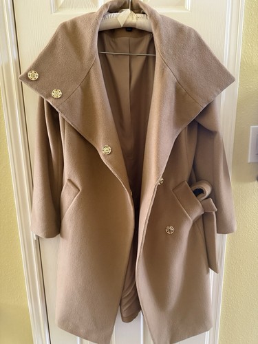 Ann Taylor Wool Blend Tan Berge Belted Coat Size XS Shoulder To End 39" Long - Picture 1 of 17