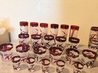 Etched Bamboo Pattern Glass Drinkware Set Red Clear White Decanter Ice Bucket — photo 8