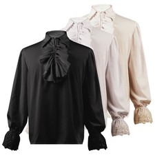 Mens Vintage Medieval Gothic Shirt Frill Victorian Punk-Puff Sleeve Tops Shirt