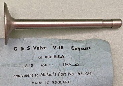 NEW REPLACES BSA 67-324 V.18 EXHAUST VALVE A10 650c.c.