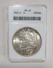 1923 S Peace Dollar ANACS MS62 OH OLD HOLDER 90% Silver