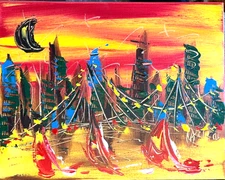 CITYSCAPE  ART  WALL Large Abstract Modern Original Oil Painting  CANVAS guot799