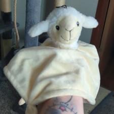 Lamb Lovey Plush Baby Security Blanket Comforter w/ Knotted Corners, Cream/White