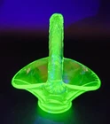 Vintage Depression Green Uranium Glass Miniature Basket 4" tall AS IS READ