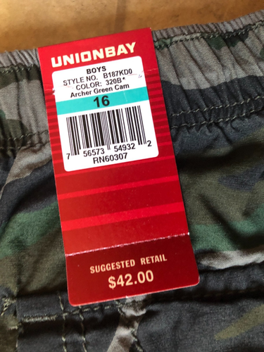 $42 NEW UNION BAY BIG BOYS GREEN CAMO CARGO SHORTS SIZE 16 - Picture 2 of 3