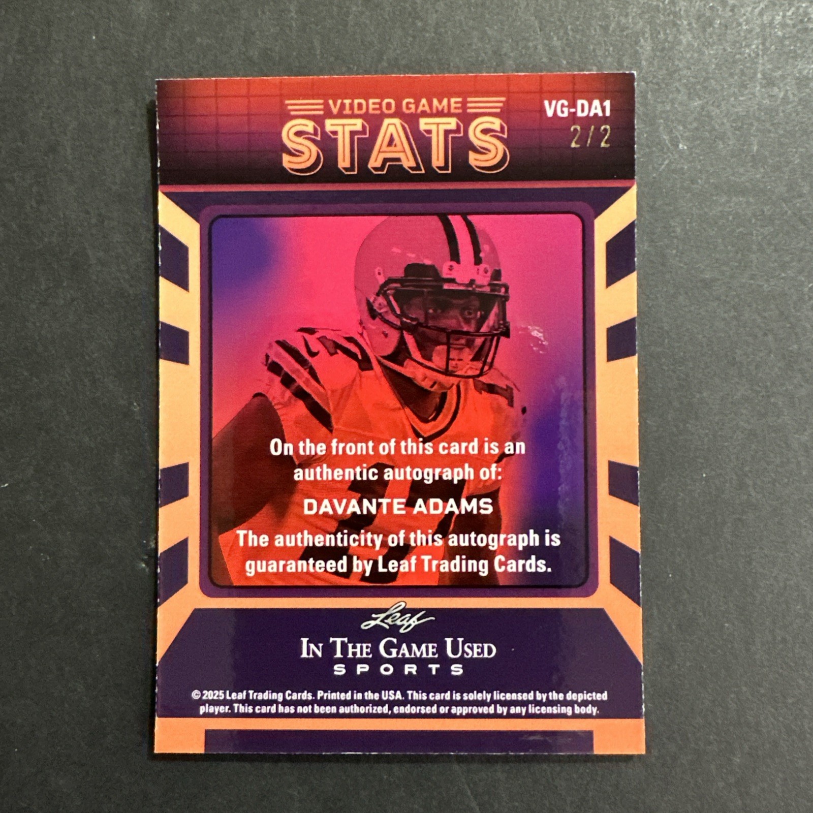 Davante Adams- Leaf 2025 In The Game Used Video Game Stats- VG-DA1 - Auto(2/2) view 7