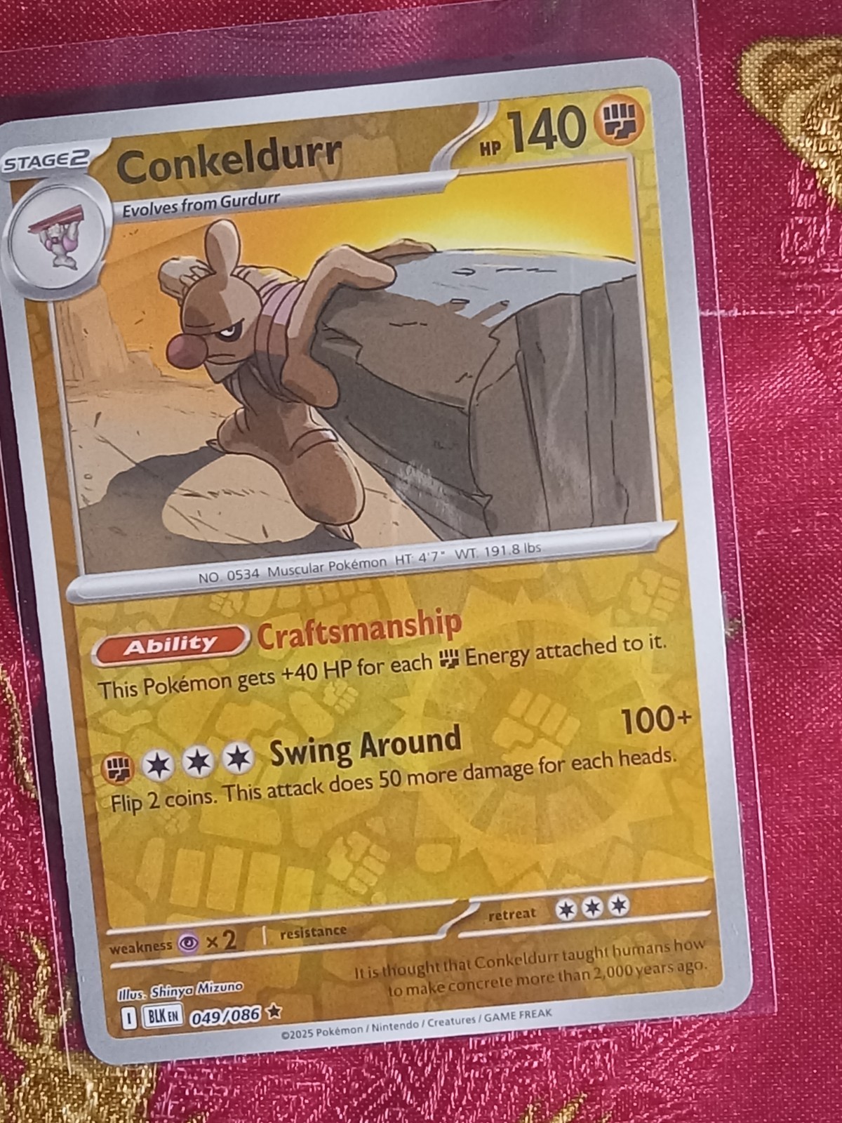 REVERSE FOIL Conkeldurr 049/086 Black Bolt Pokemon TCG Card