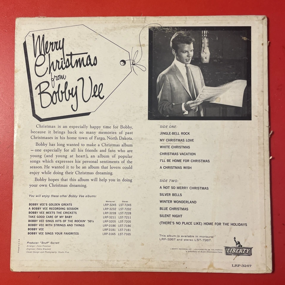 Merry Christmas From Bobby Vee LP Liberty + Inner Holiday Classic VG+!!!! - Image 4 of 4