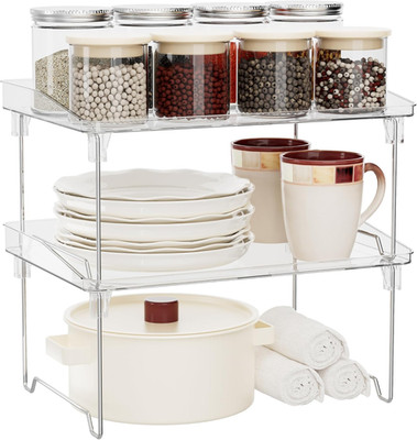 STARLATTA 2 Pcs Cabinet Organizer Shelf, Stackable Kitchen Counter Shelves, Spic