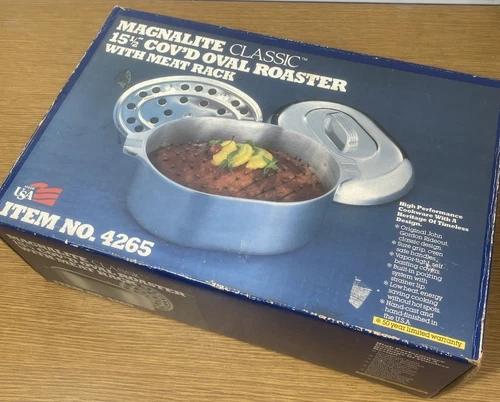 VTG Wagner Ware Sidney 0 Magnalite #4265 Aluminum Roaster W/Lid,Trivet, & Box