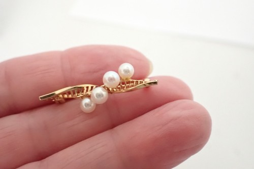 Vintage Small 14K Yellow Gold & Natural Pearl Brooch Signed ZZ 14K - Picture 2 of 9