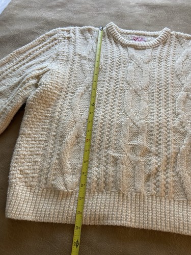 Vintage W by Wickbury Cream Lambs Wool Cable Knit Sweater SZ XL Women Fisherman - Picture 4 of 7