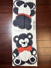 Vtg Cotton Fabric Panel EVA Panda Bear red bow 18" doll pillow cut n sew