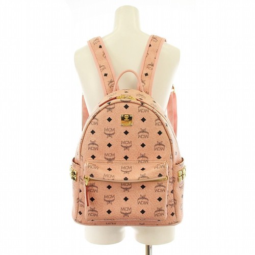 MCM Backpack Day Bag Leather Visetos Pattern Studs Pink Width 25 cm Height 31 cm