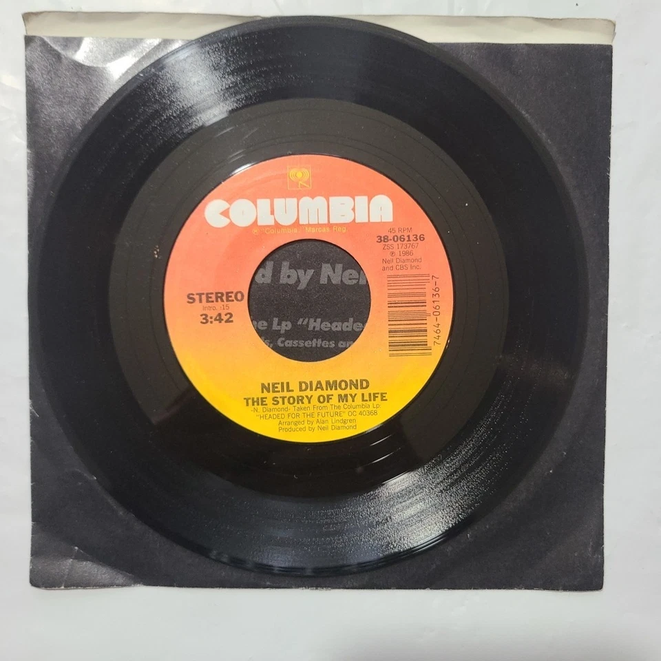 Neil Diamond ~ The Story Of My Life/ Love Doesn't Live Here Anymore PS 45 Record Foto 3 de 4